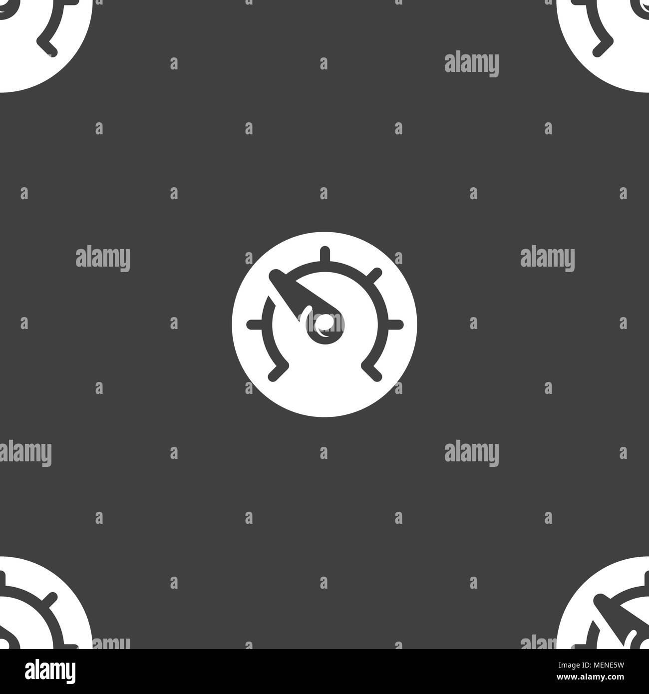 speed, speedometer icon sign. Seamless pattern on a gray background. Vector illustration Stock Vector
