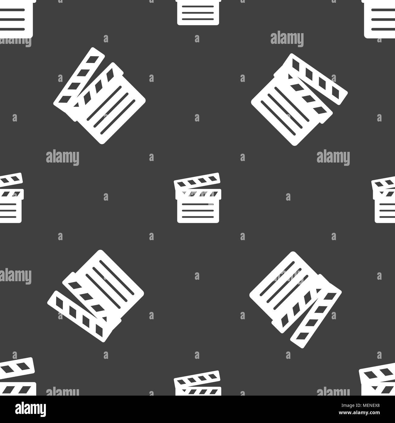 Cinema Clapper icon sign. Seamless pattern on a gray background. Vector ...
