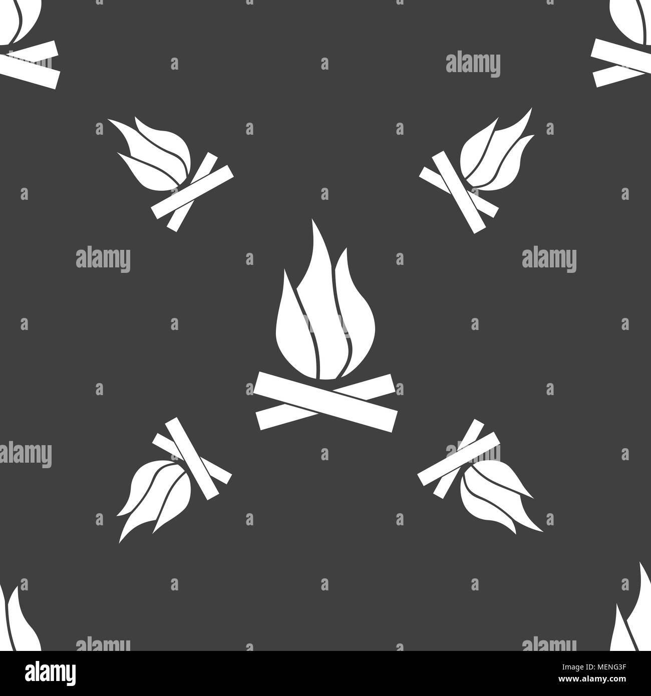 A fire icon sign. Seamless pattern on a gray background. Vector ...