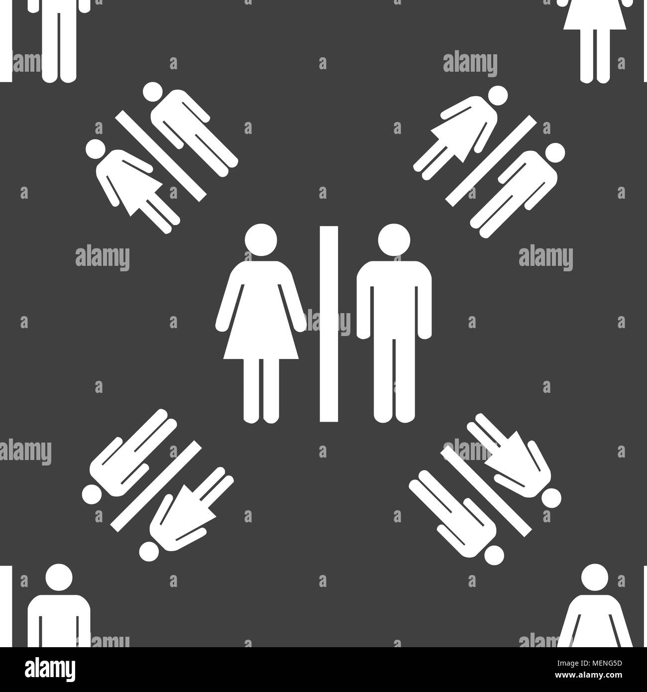 silhouette of a man and a woman icon sign. Seamless pattern on a gray ...