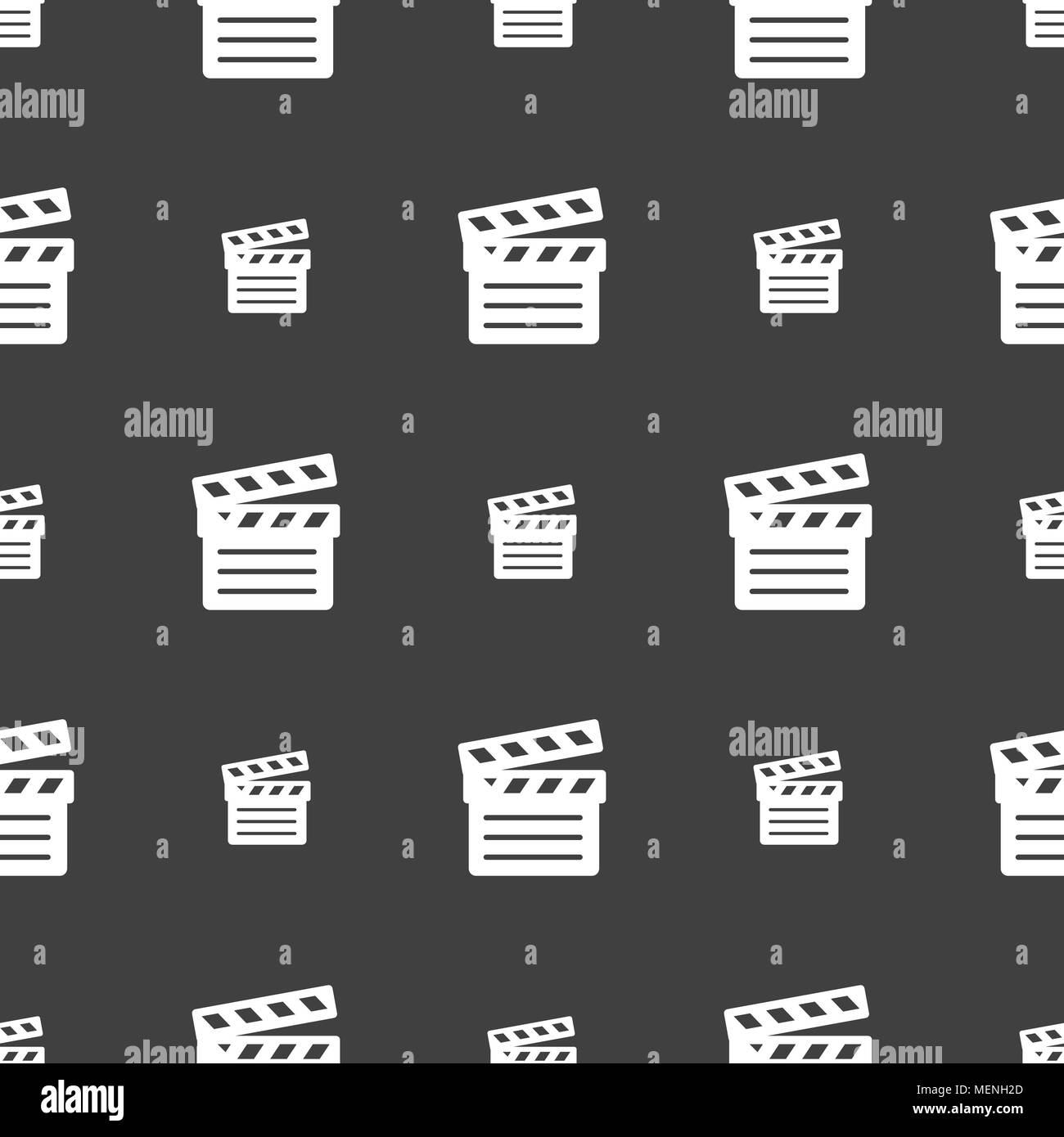 Cinema Clapper icon sign. Seamless pattern on a gray background. Vector ...