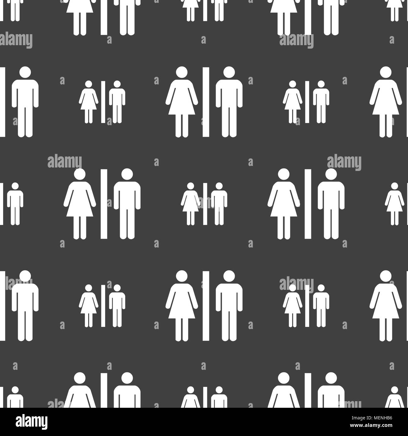 silhouette of a man and a woman icon sign. Seamless pattern on a gray ...