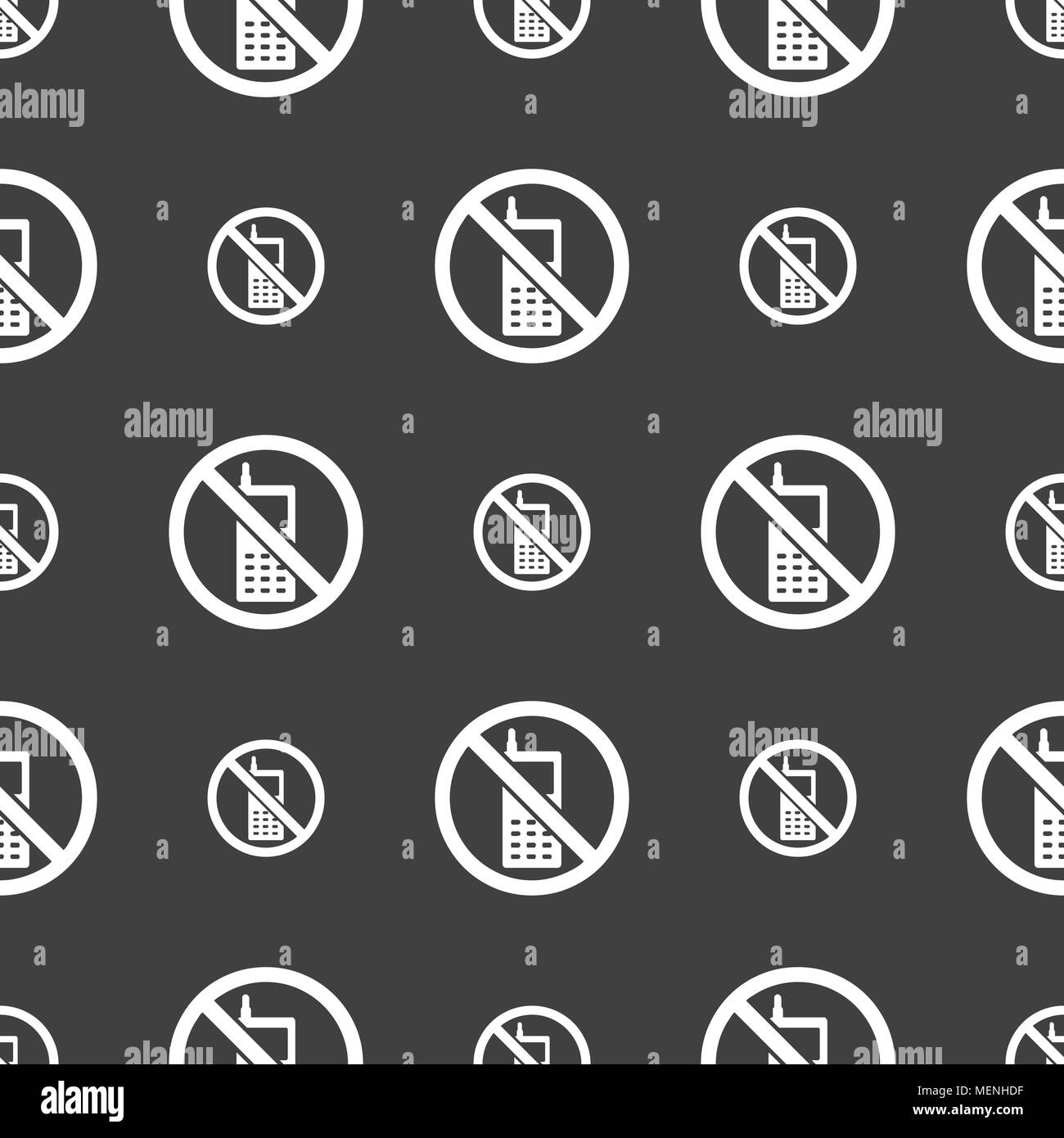 mobile phone is prohibited icon sign. Seamless pattern on a gray background. Vector illustration Stock Vector