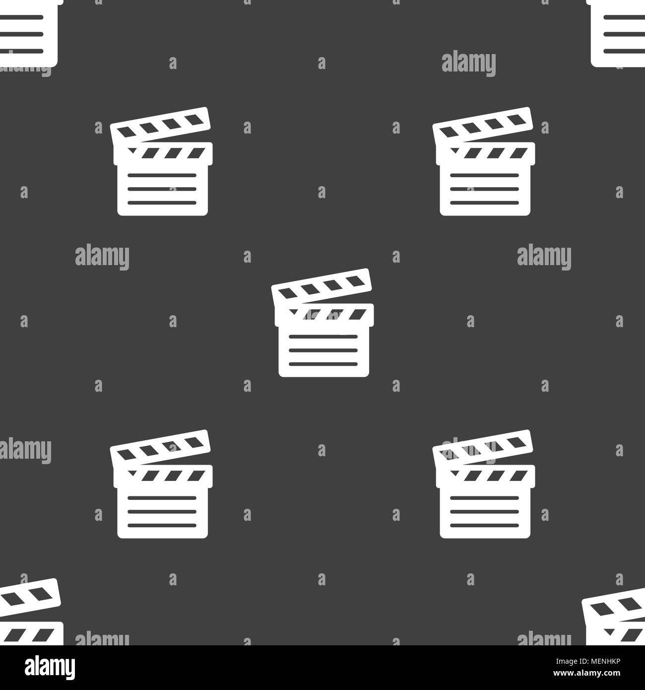 Cinema Clapper icon sign. Seamless pattern on a gray background. Vector ...