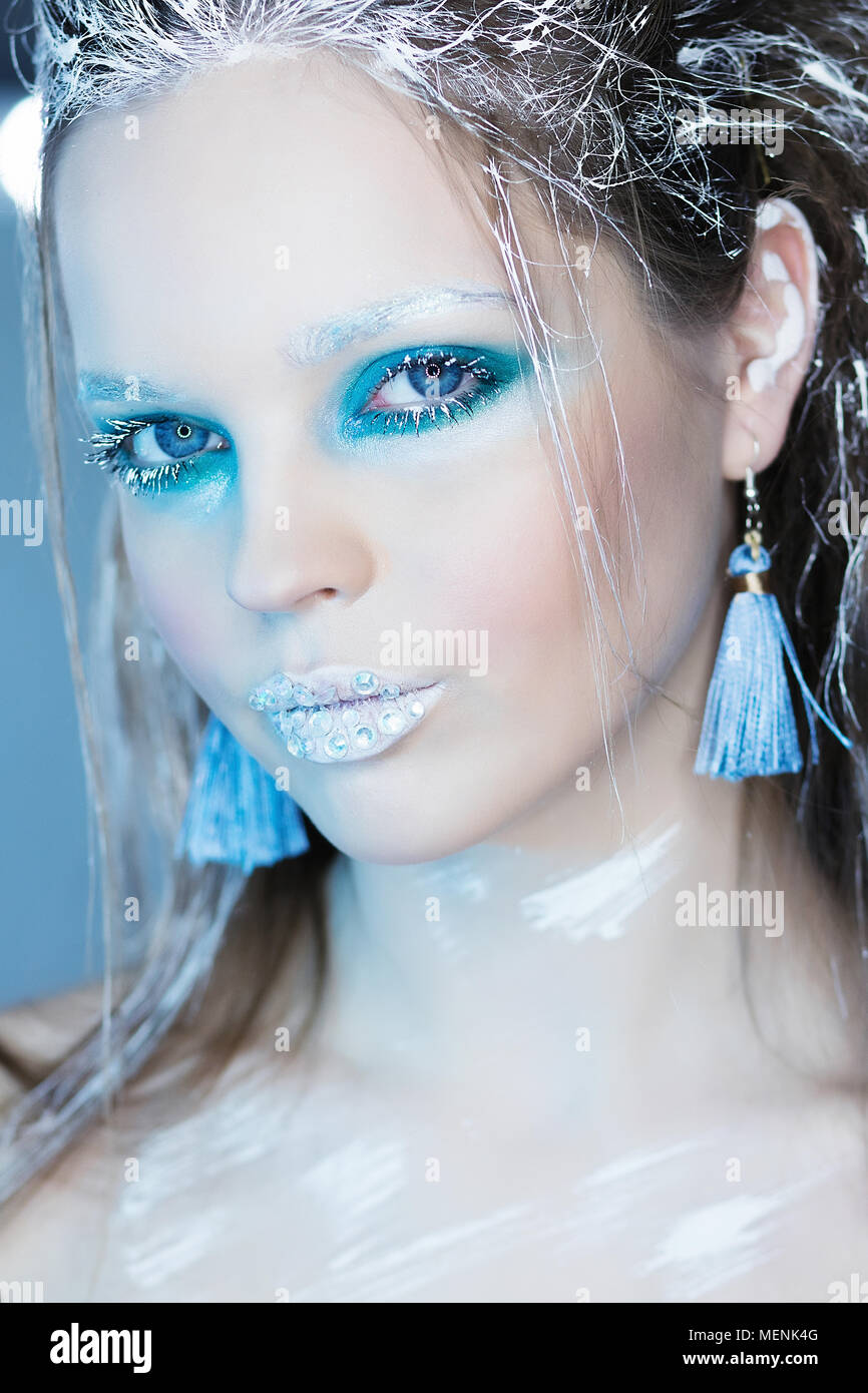 Beautiful Girl's Face.Creative Winter Makeup Stock Photo - Alamy