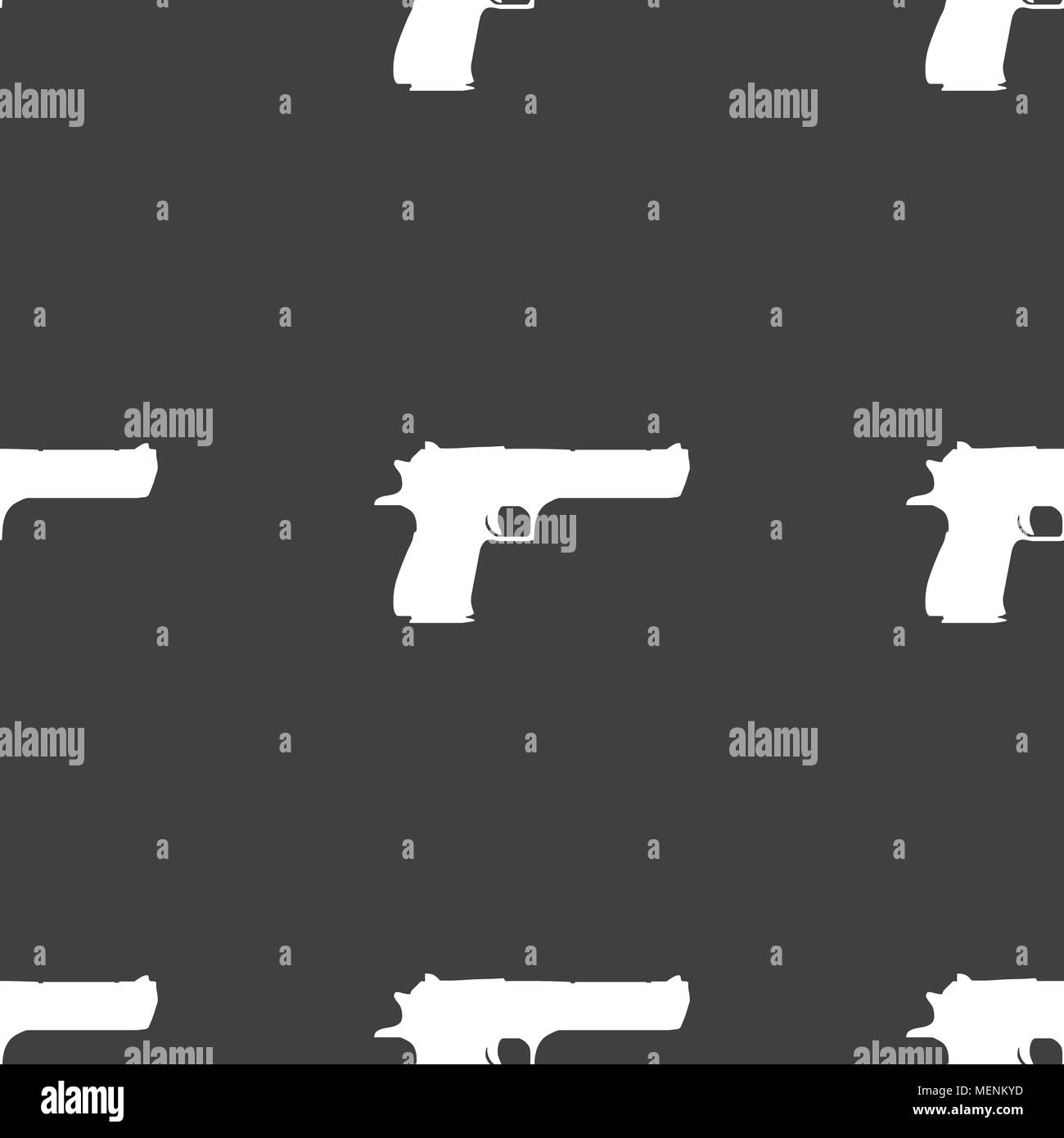 gun icon sign. Seamless pattern on a gray background. Vector illustration Stock Vector