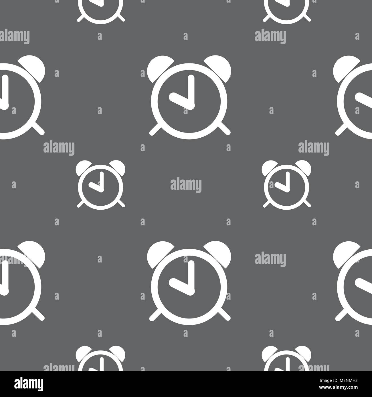 Alarm clock sign icon. Wake up alarm symbol. Seamless pattern on a gray ...