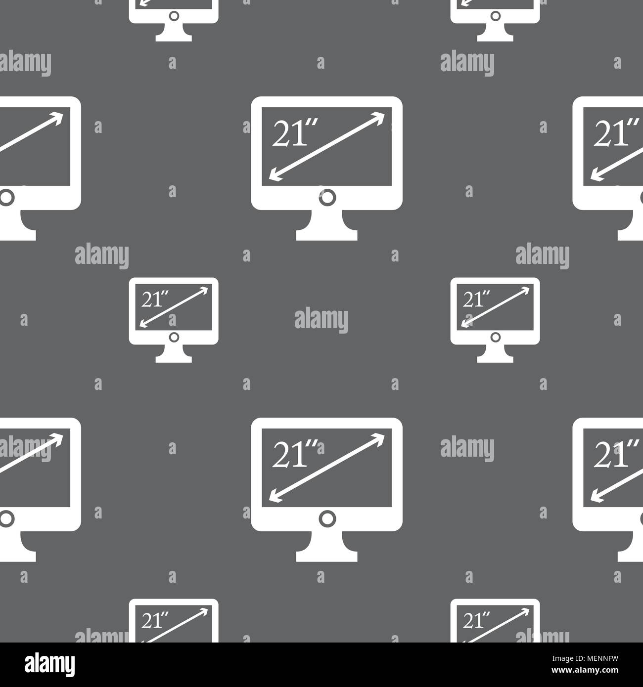 diagonal of the monitor 21 inches icon sign. Seamless pattern on a gray ...