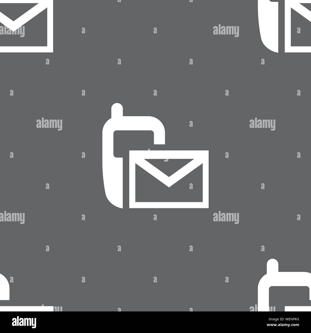 Mail icon. Envelope symbol. Message sms sign. Seamless pattern on a gray background. Vector illustration Stock Vector