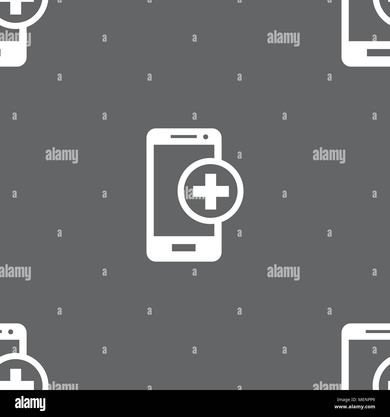 Mobile devices sign icon. with symbol plus. Seamless pattern on a gray ...