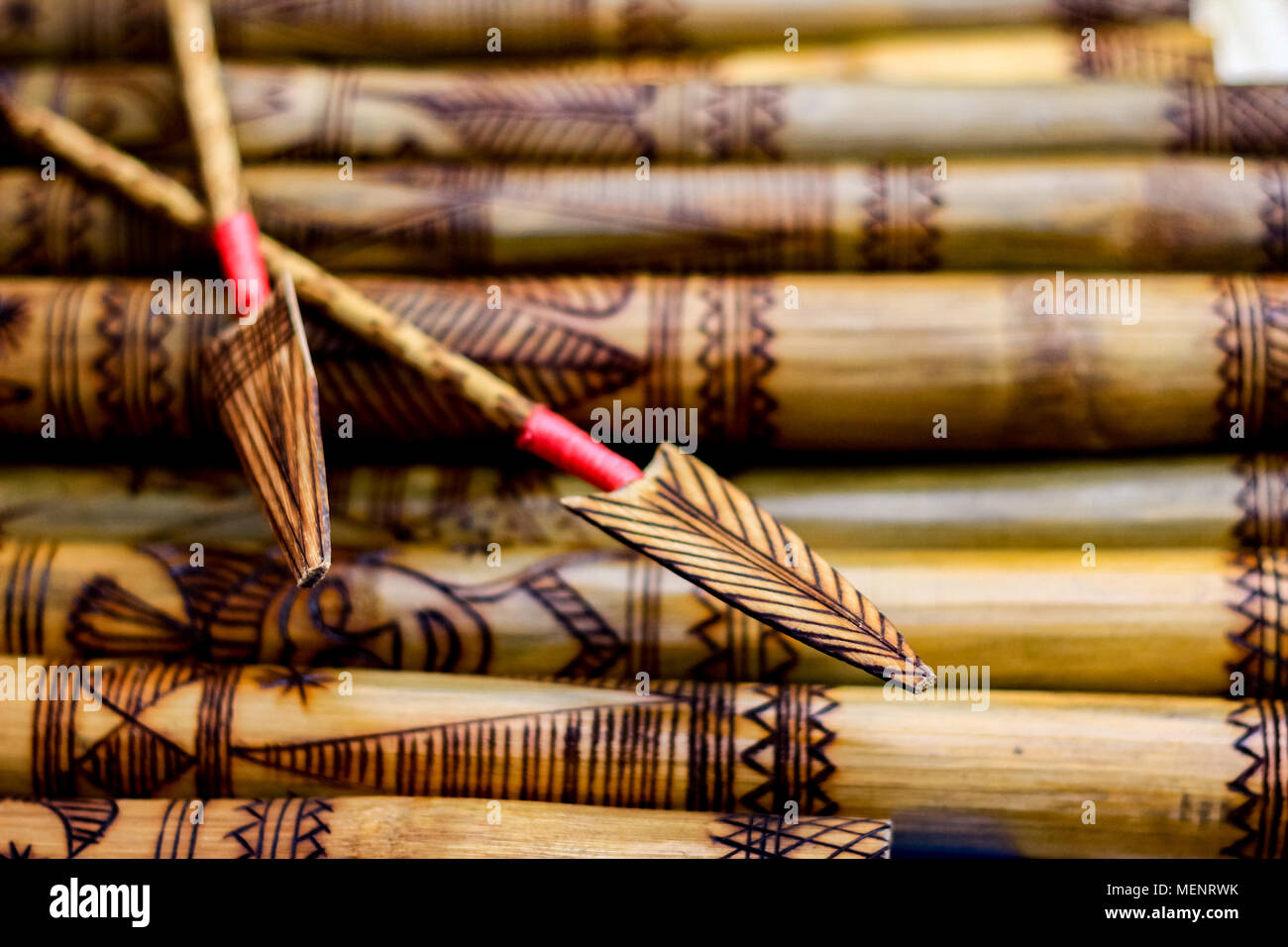 Arrow Showing Hand Made Wooden Bamboo Carving Engraved Fish Figure Artwork On Bamboo Rows Of Engraved Bamboo Sticks Tribal Artwork Textured Backgro Stock Photo Alamy