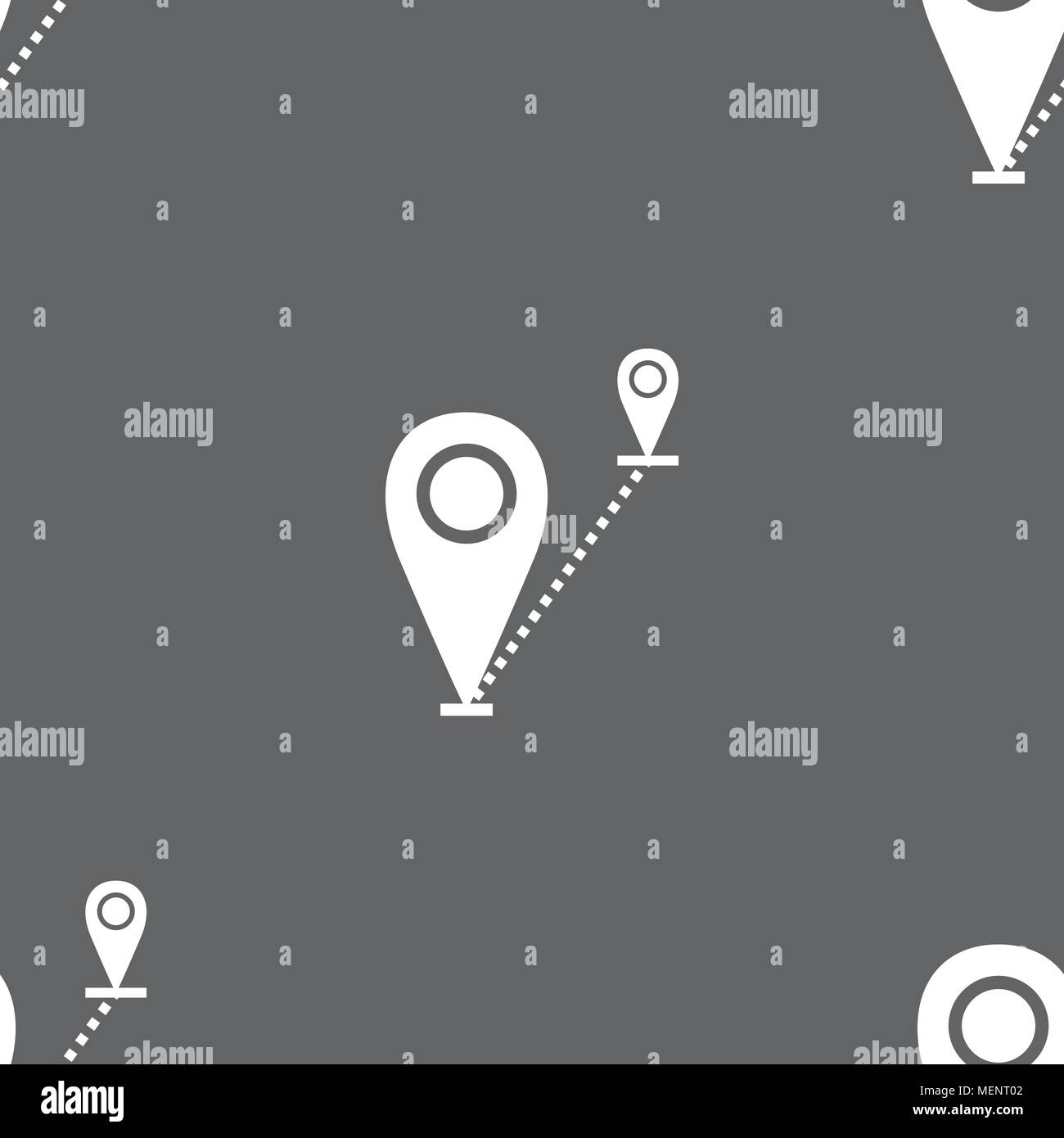 Map pointer icon sign. Seamless pattern on a gray background. Vector illustration Stock Vector