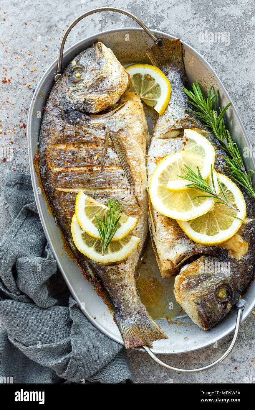 Baked Fish Dorado Sea Bream Or Dorada Fish Grilled Stock Photo Alamy