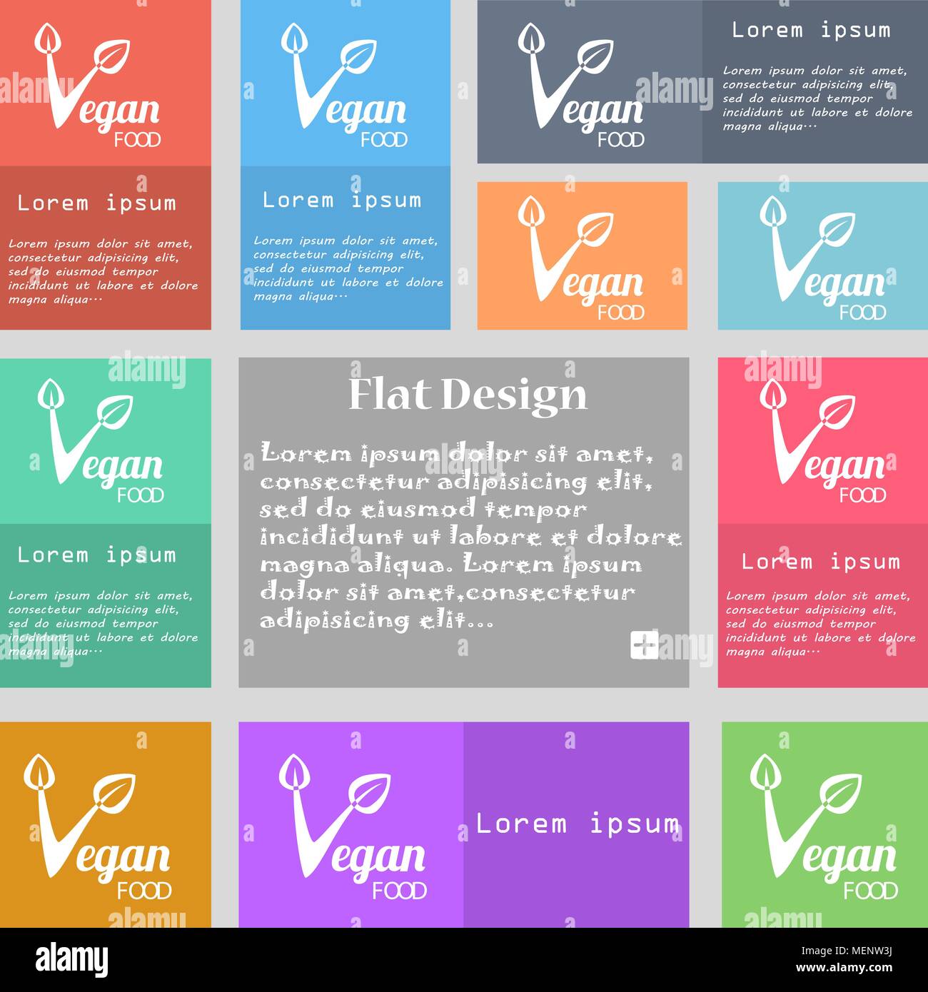 Vegan food graphic design icon sign. Set of multicolored buttons with ...