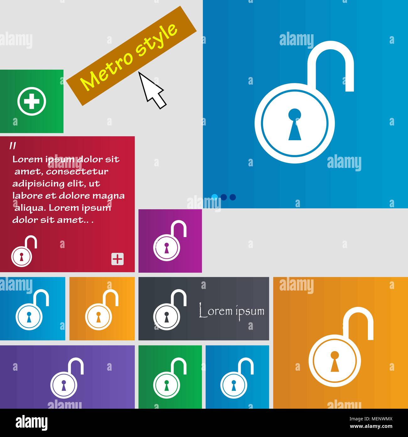 open lock icon sign. buttons. Modern interface website buttons with cursor pointer. Vector illustration Stock Vector