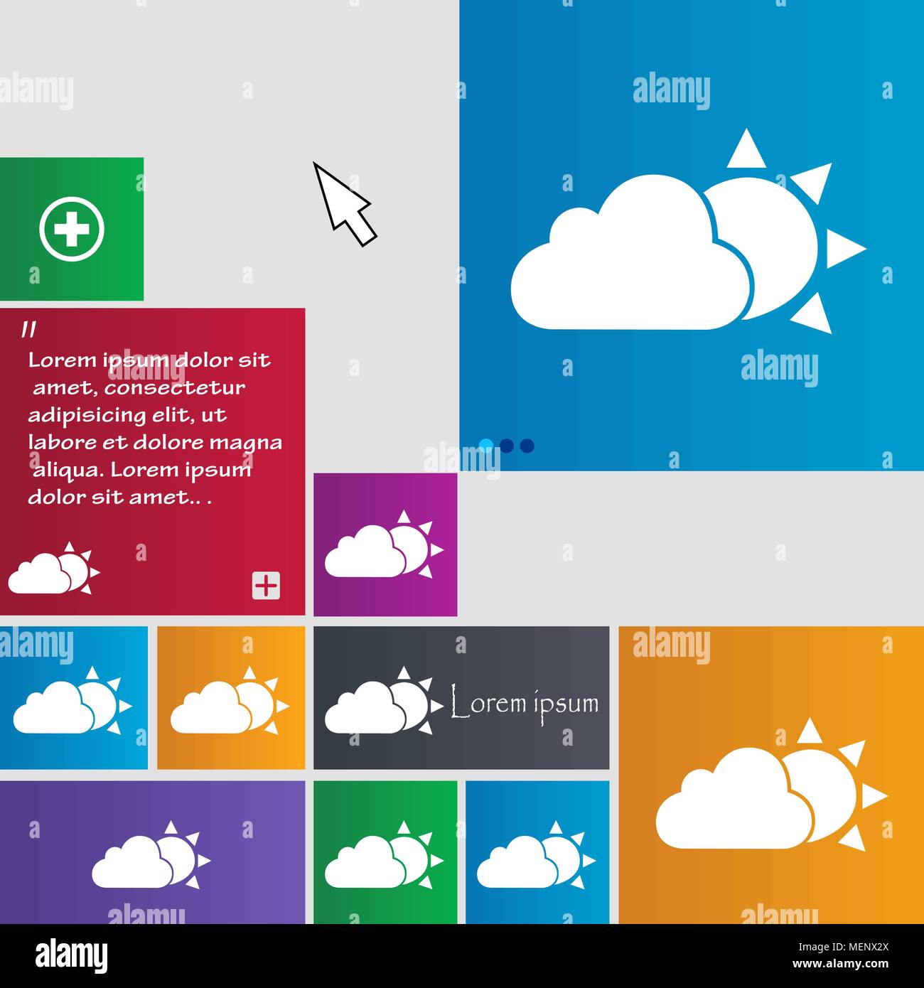 weather icon sign. buttons. Modern interface website buttons with cursor pointer. Vector illustration Stock Vector