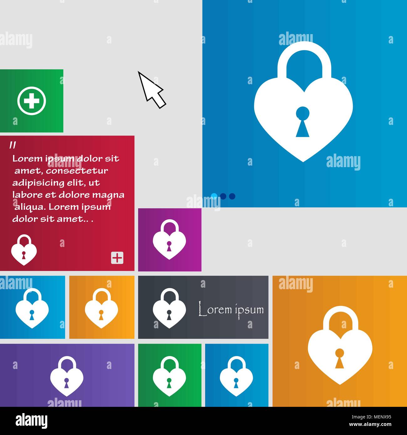 Lock in the shape of heart icon sign. buttons. Modern interface website ...