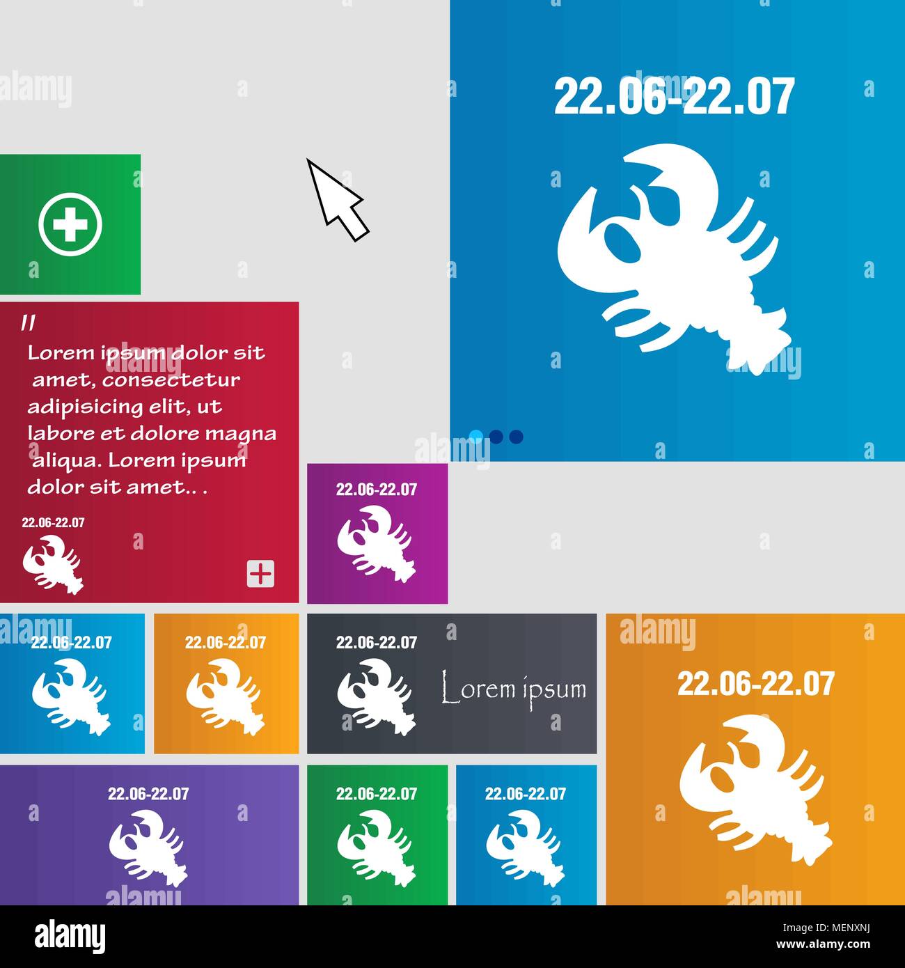 zodiac Cancer icon sign. buttons. Modern interface website buttons with cursor pointer. Vector illustration Stock Vector