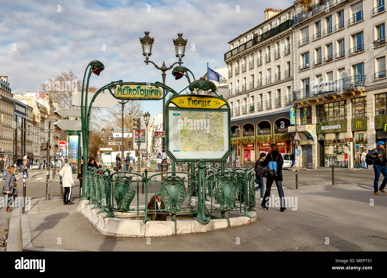 Pigalle Metro station entrance designed by Hector Guimard on Boulevard de Clichy in Montmartre ,Paris Stock Photo