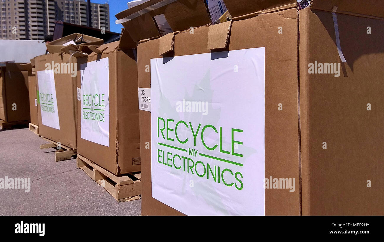 Big paper bin for electronic waste recycling. Abandoned, rubbish