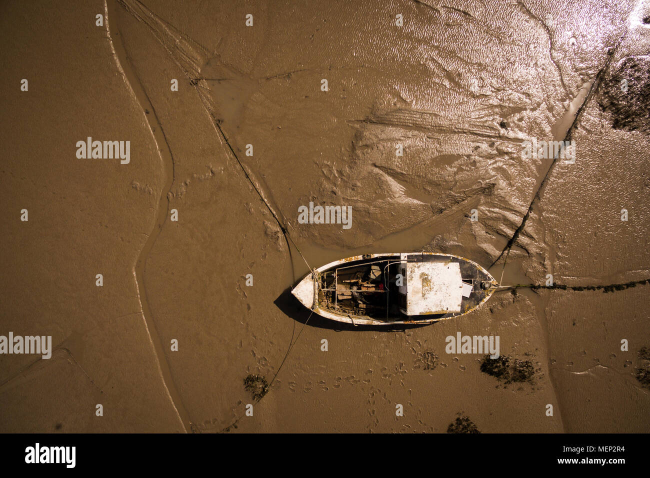 Aerial view of an Abandoned old wooden boat near the sea Stock Photo ...