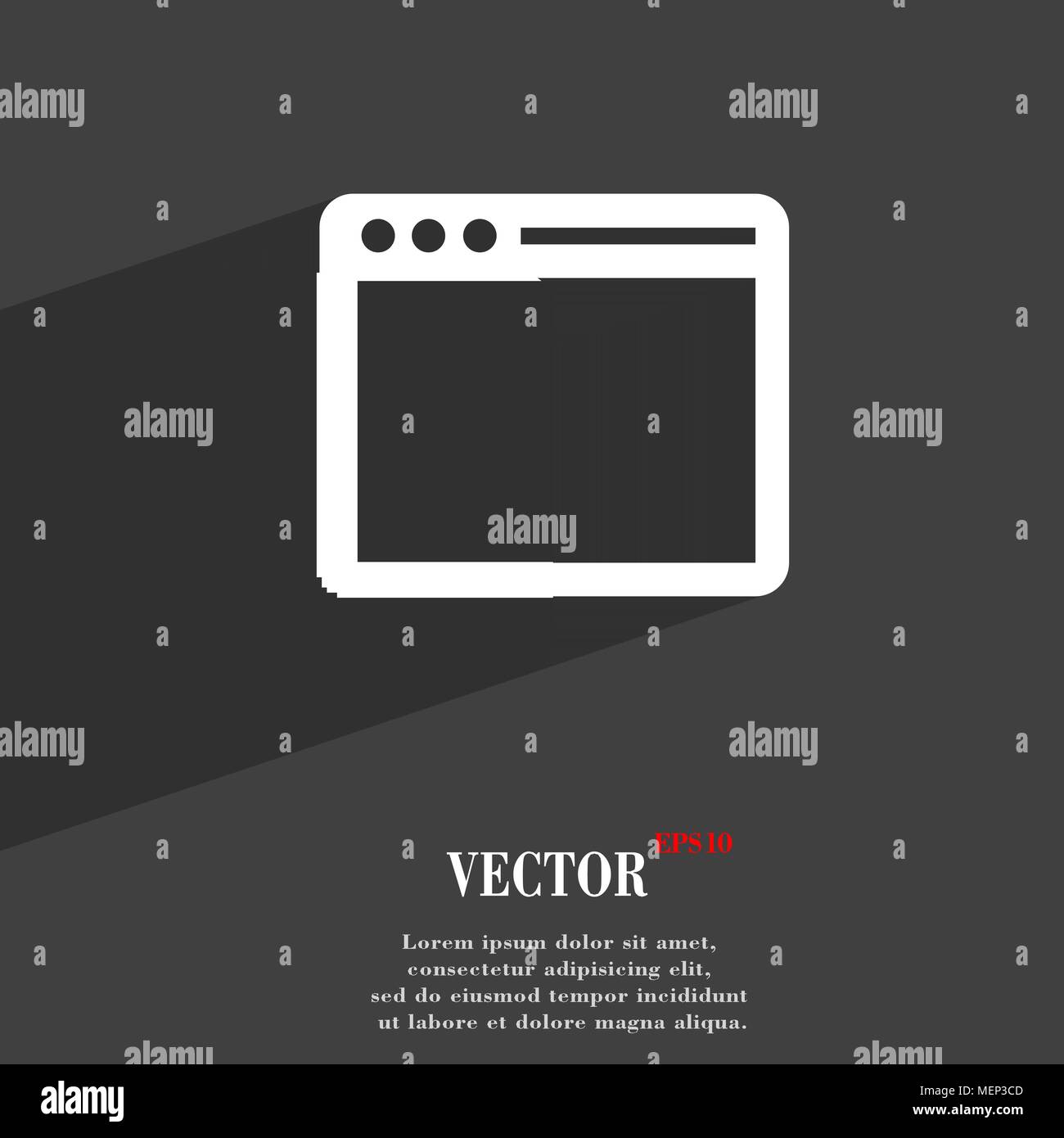 Simple Browser window symbol Flat modern web design with long shadow and space for your text. Vector illustration Stock Vector