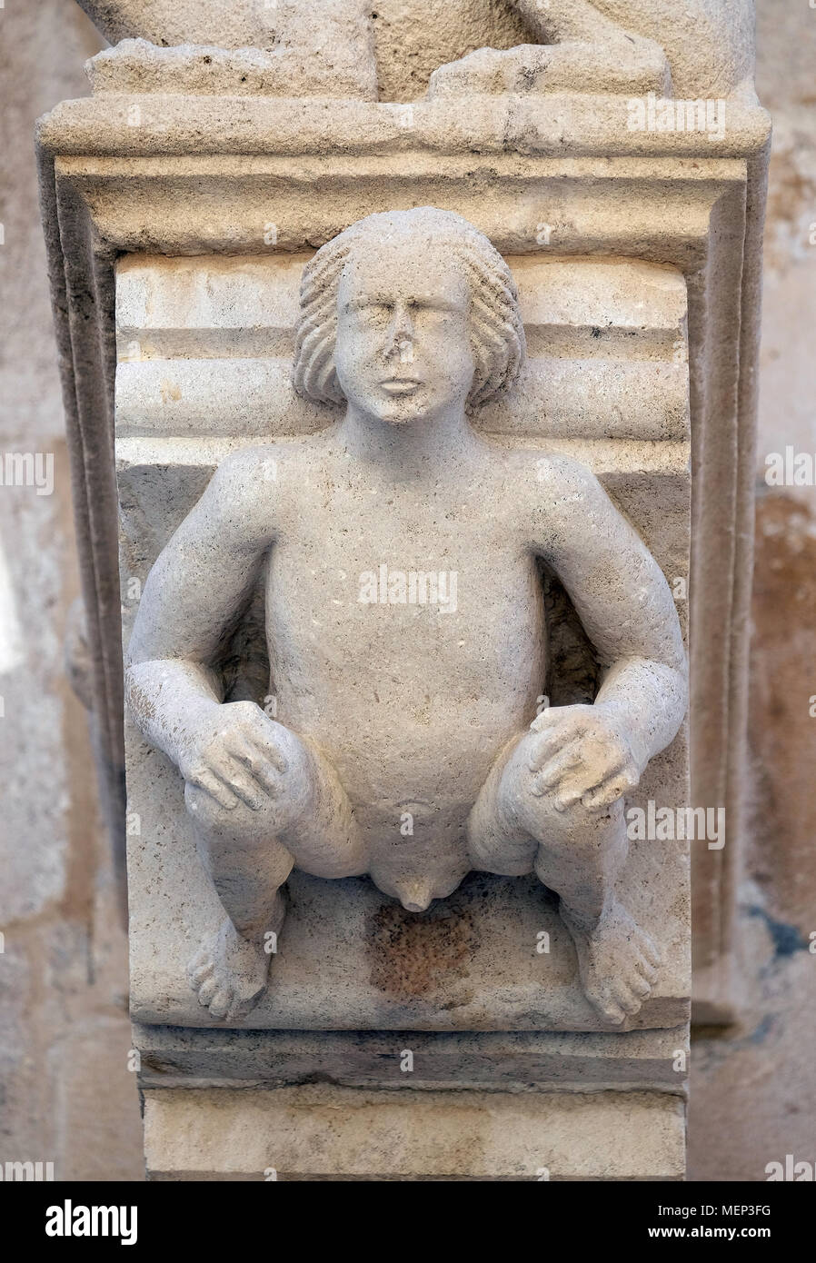 The sculpture, decoration on the St Mark s Church in the historic city Korcula at the island Korcula in Croatia Stock Photo