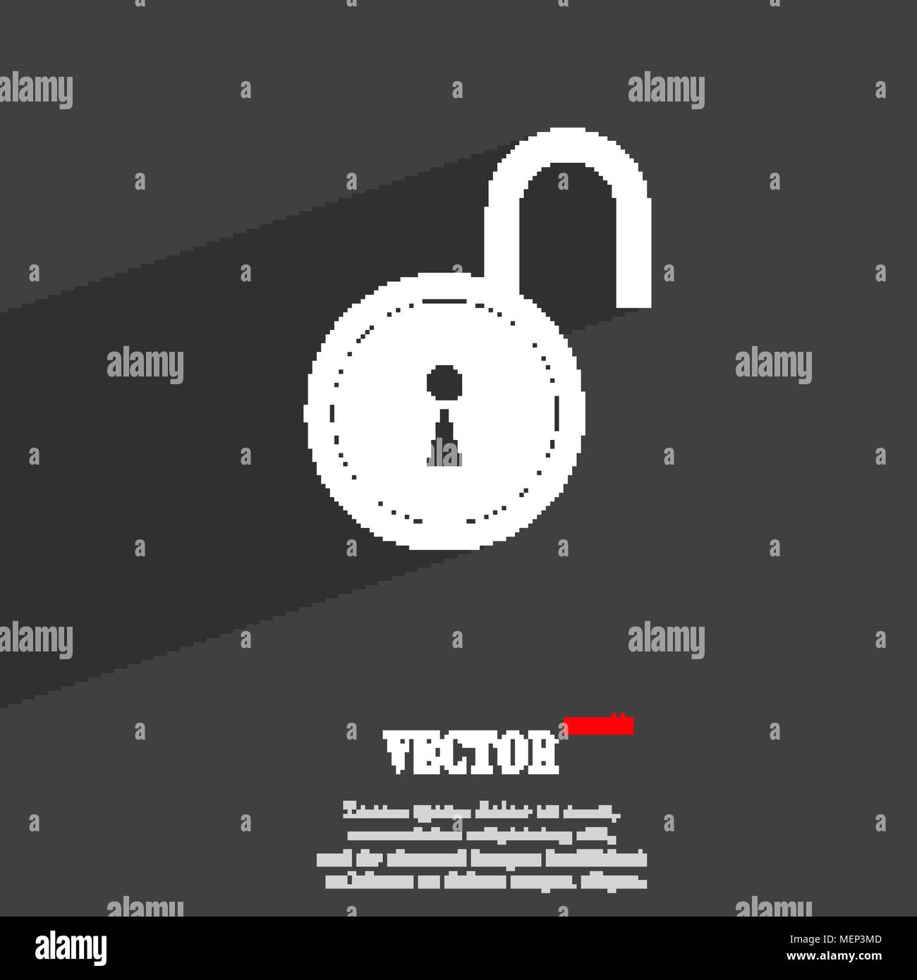 open lock symbol Flat modern web design with long shadow and space for ...