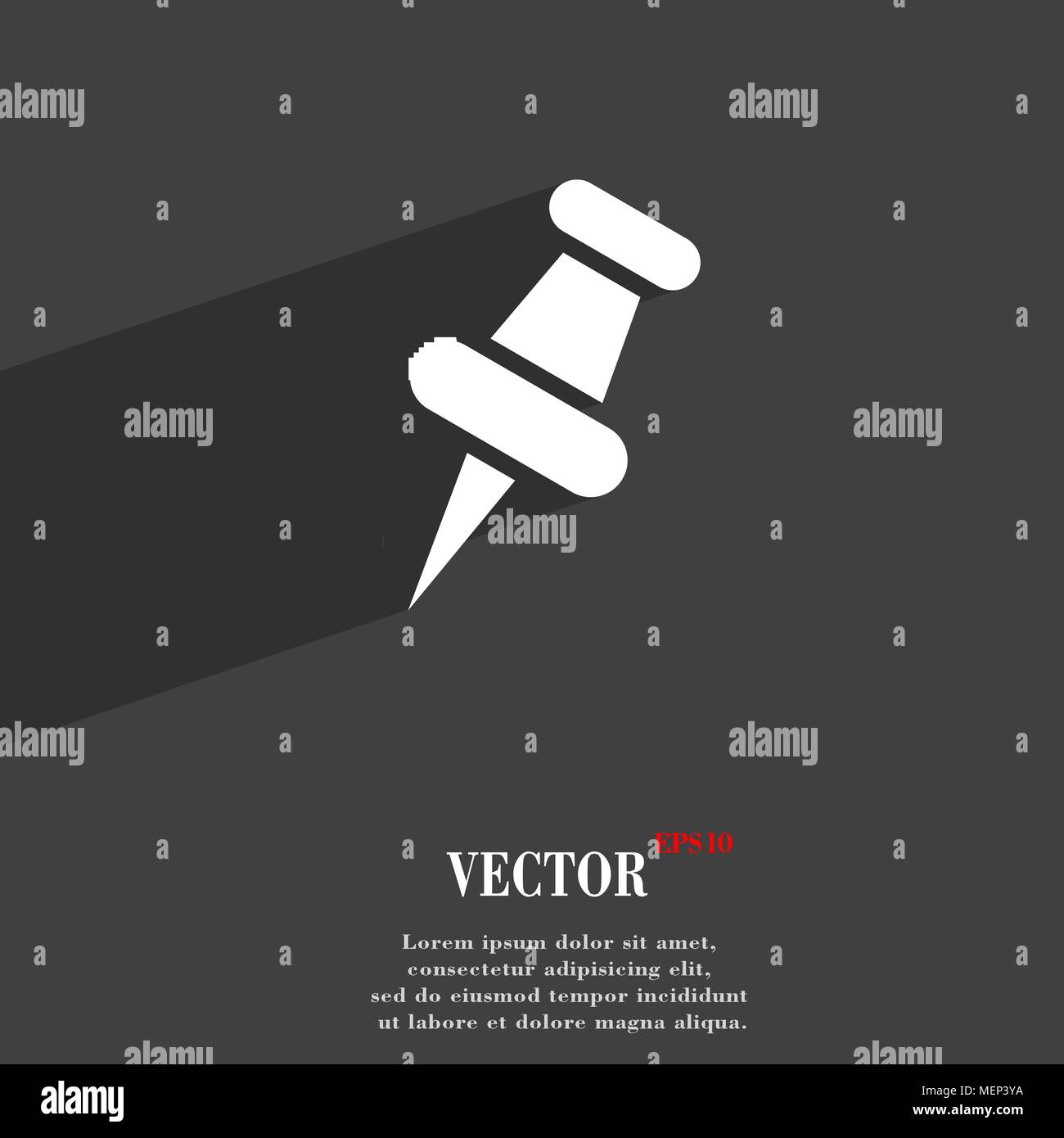 Push Pin Typography push pin symbol Flat modern web design with long shadow and space for ...
