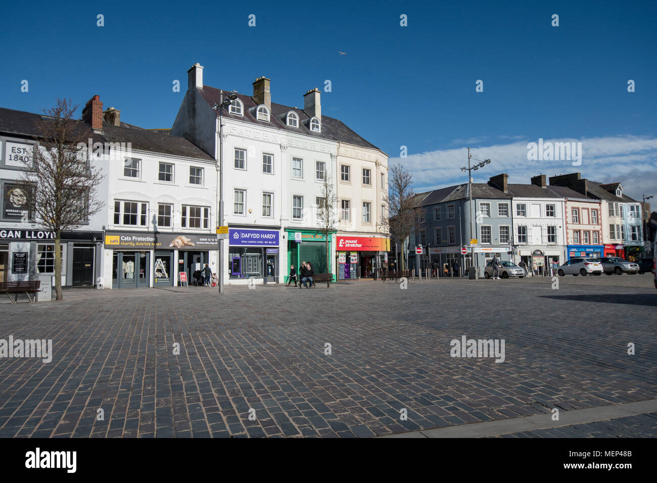 Shops in the Market Square in the Gwynedd County town of Caernarfon, a