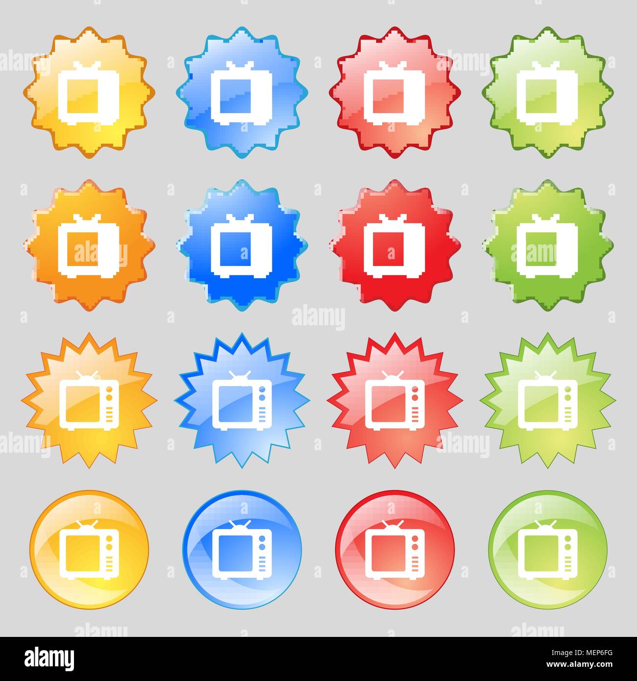 Old TV, Television icon sign. Big set of 16 colorful modern buttons for ...
