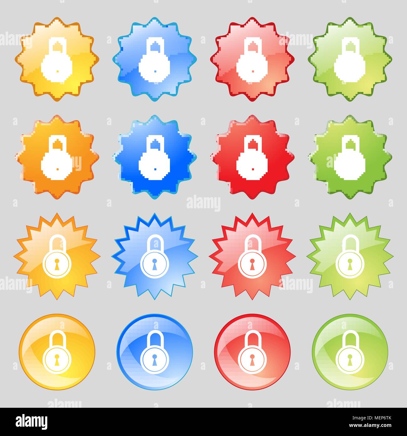 closed lock icon sign. Big set of 16 colorful modern buttons for your ...