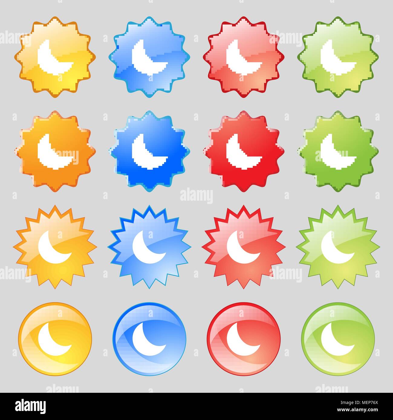 moon icon sign. Big set of 16 colorful modern buttons for your design ...