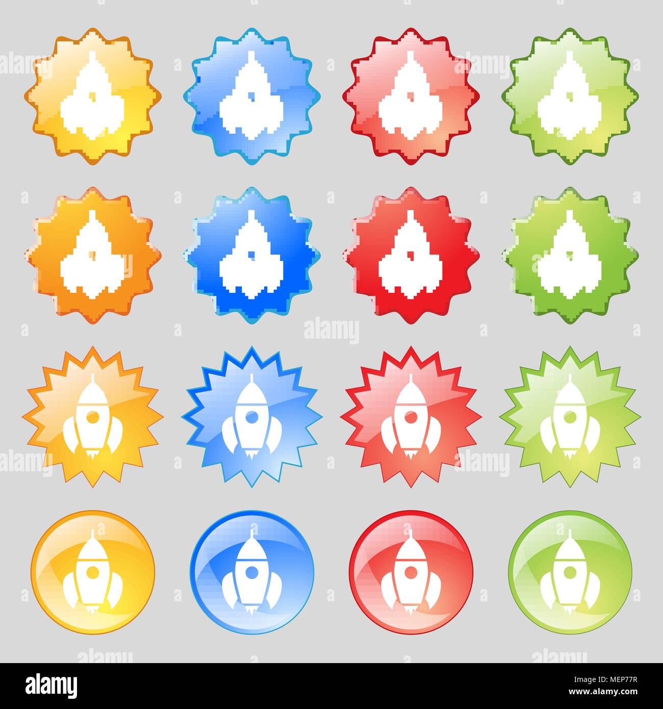Rocket icon sign. Big set of 16 colorful modern buttons for your design ...