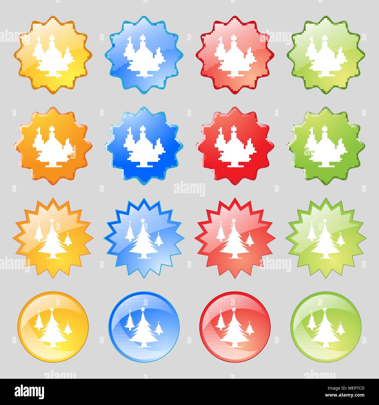 coniferous forest, tree, fir-tree icon sign. Big set of 16 colorful ...