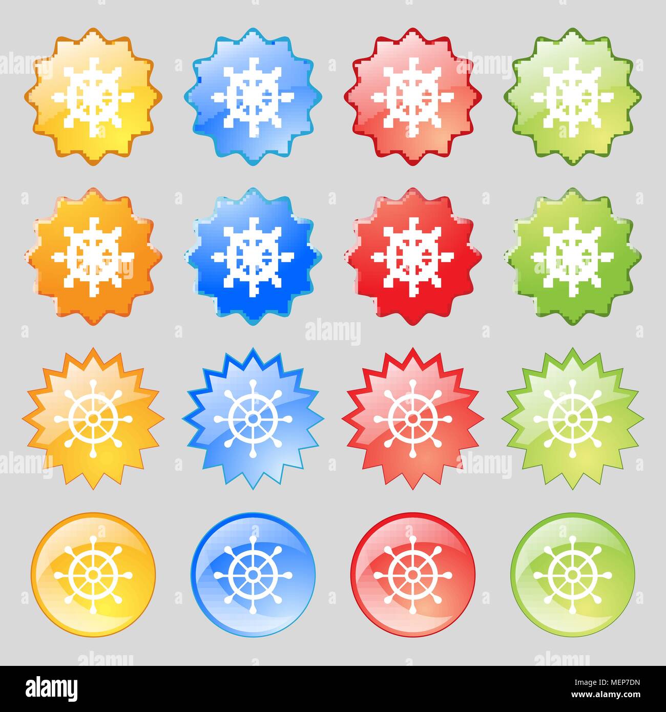 ship helm icon sign. Big set of 16 colorful modern buttons for your ...