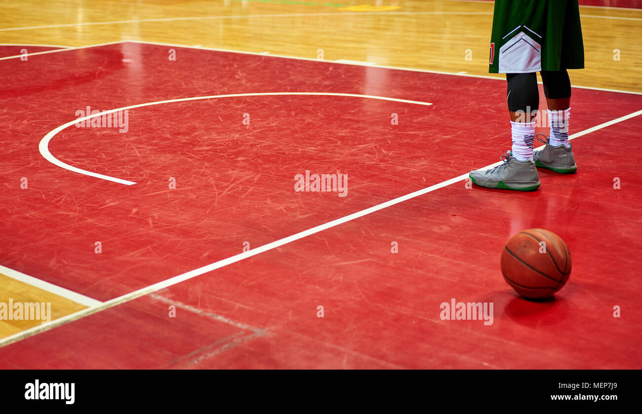 basketball lies on the floor Stock Photo