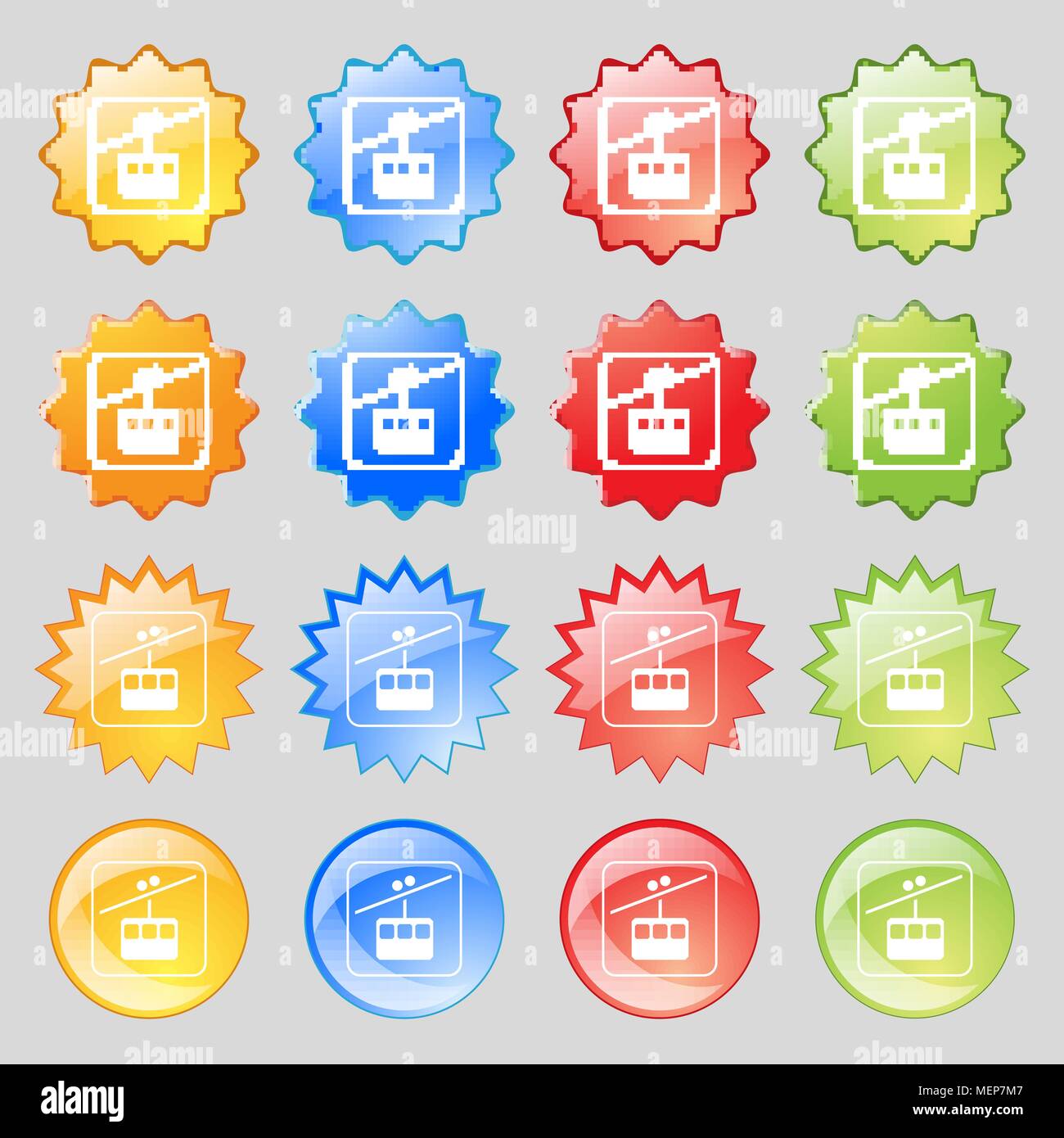 cable car line icon sign. Big set of 16 colorful modern buttons for ...