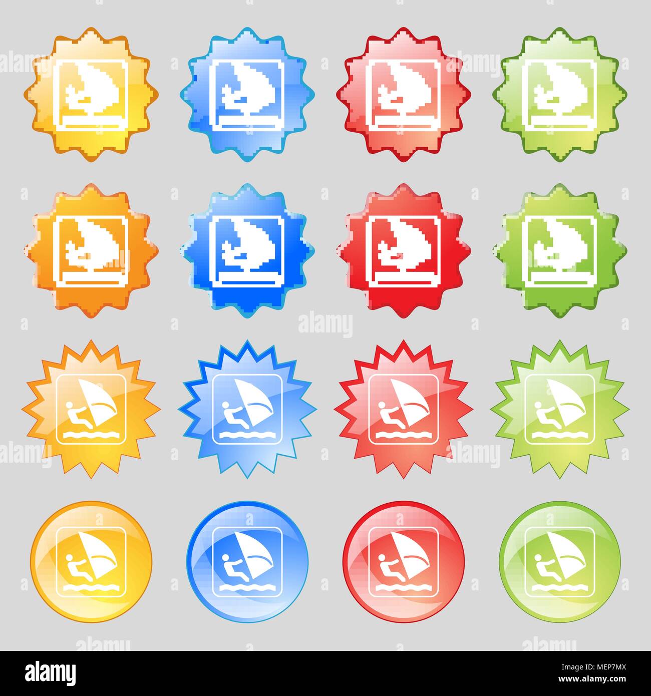 Windsurfing icon sign. Big set of 16 colorful modern buttons for your design. Vector illustration Stock Vector