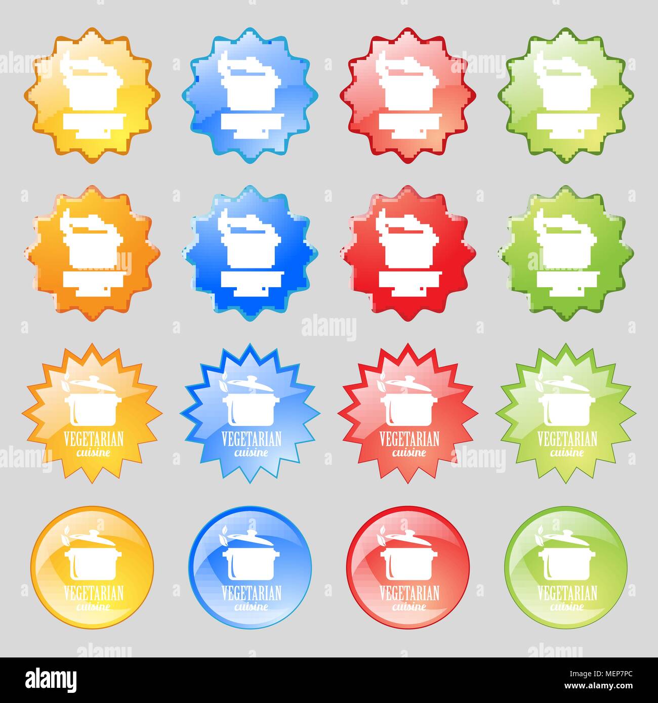 vegetarian cuisine icon sign. Big set of 16 colorful modern buttons for ...