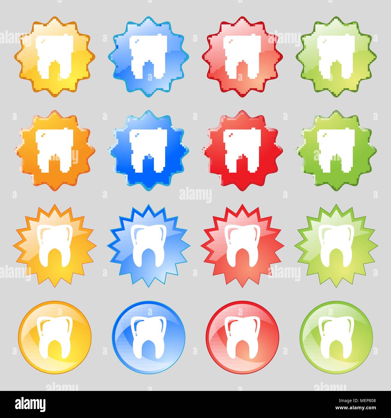 Tooth icon sign. Big set of 16 colorful modern buttons for your design ...