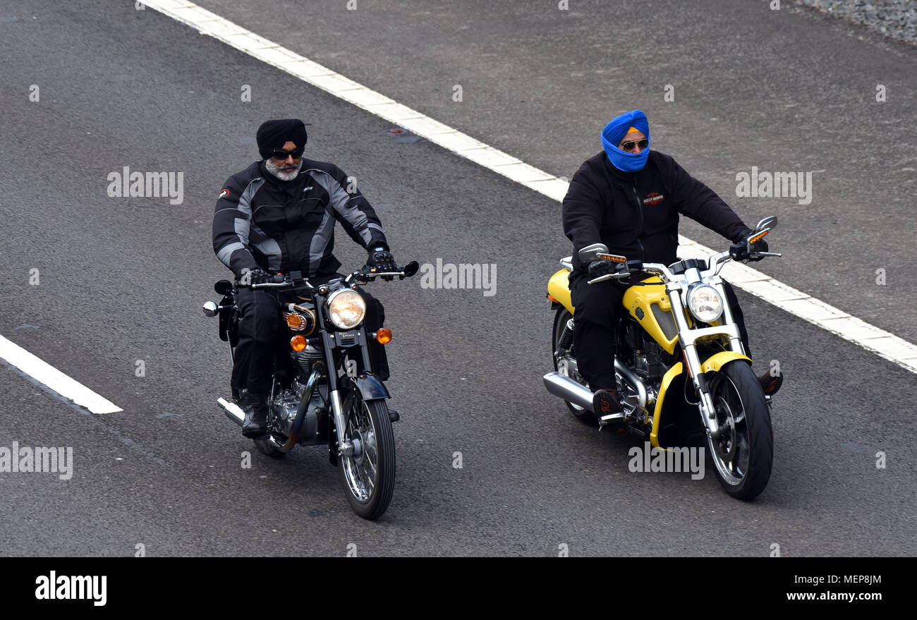 Bikers wearing turban on M54 travelling to  Bike4Life Festival in Cosford. 2018 Stock Photo