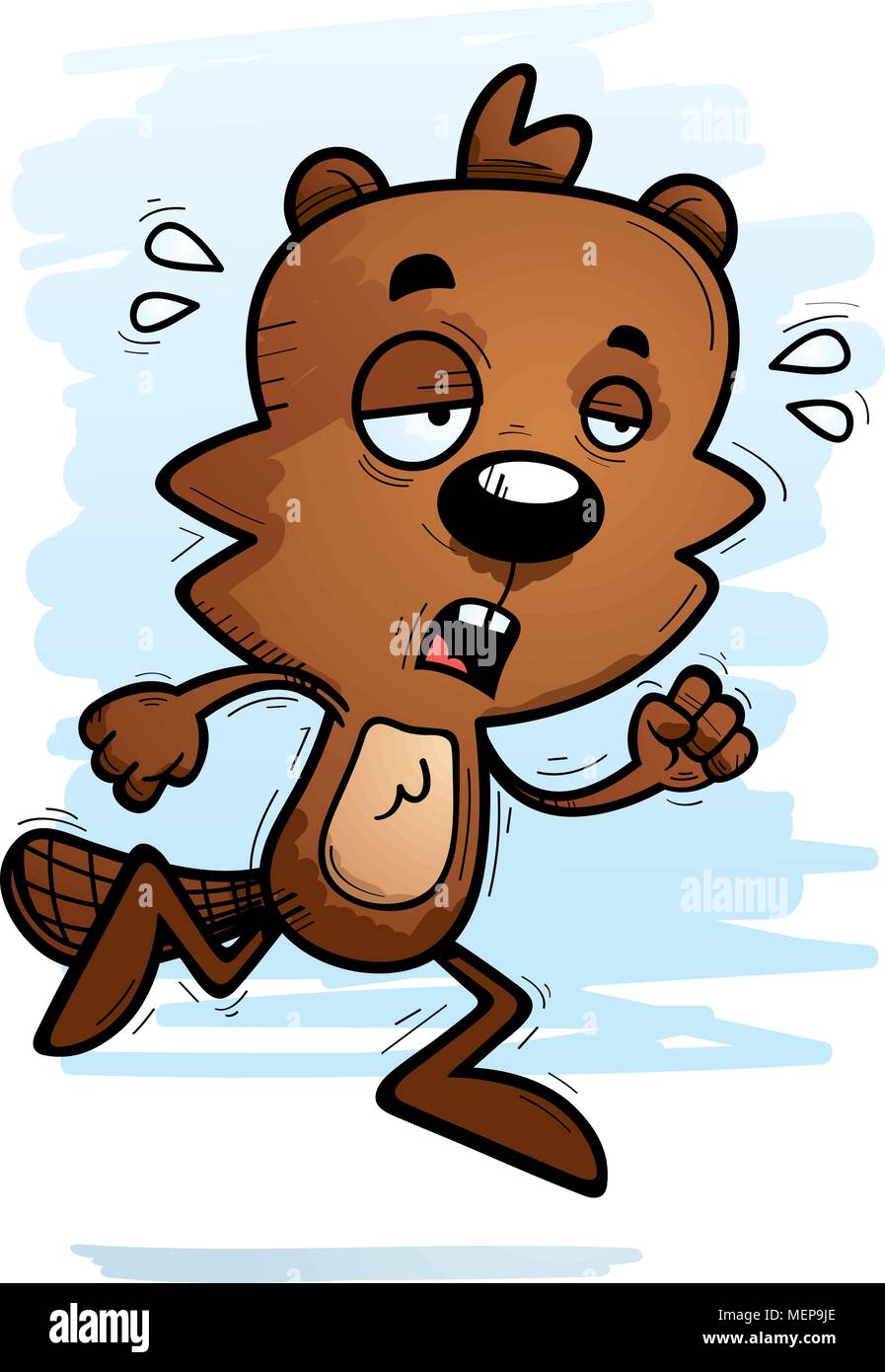 A cartoon illustration of a male beaver running and looking exhausted ...