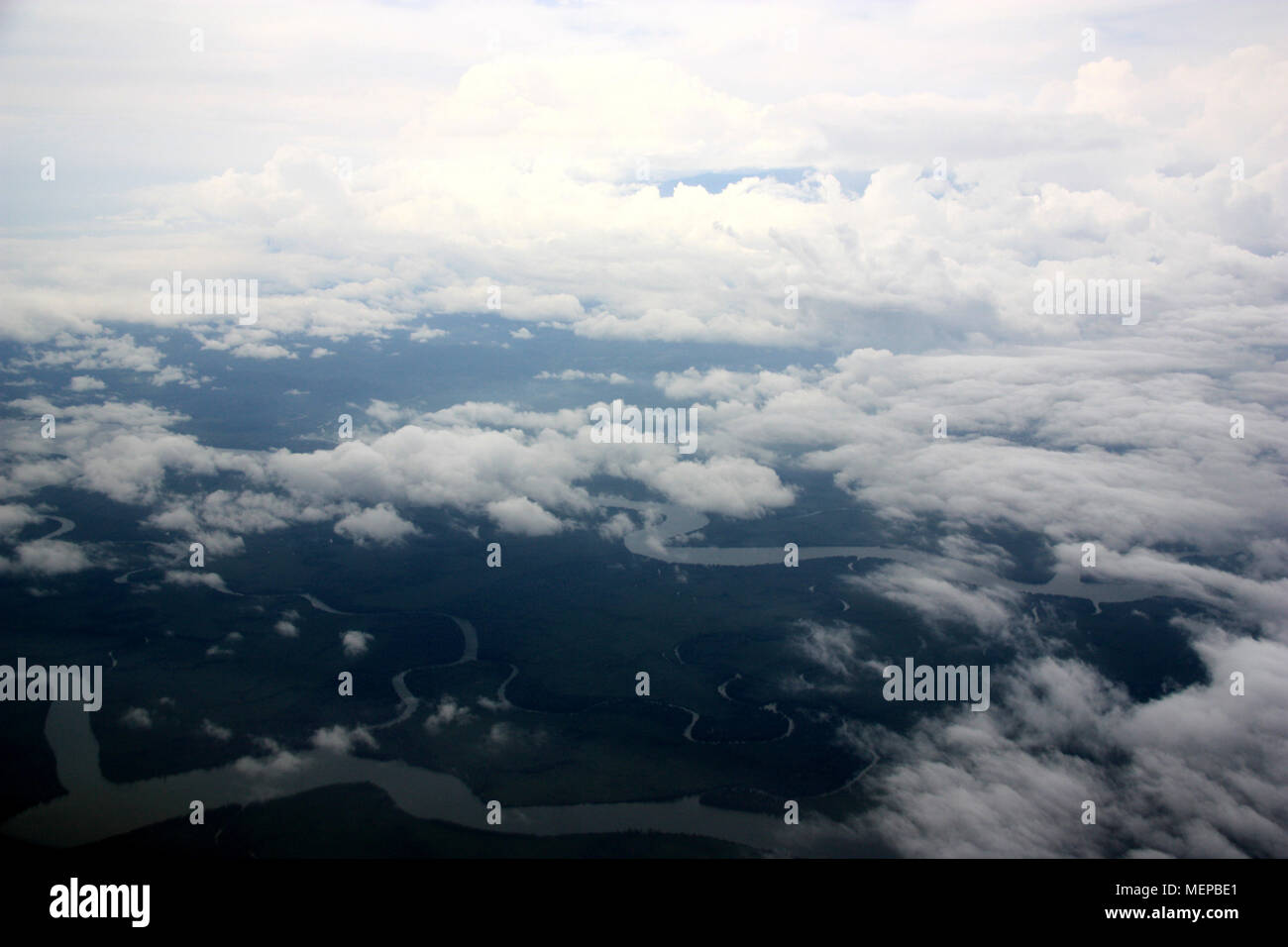 Aerial View of Mount Cameroon covered by Clouds, near Douala, Cameroon Stock Photo
