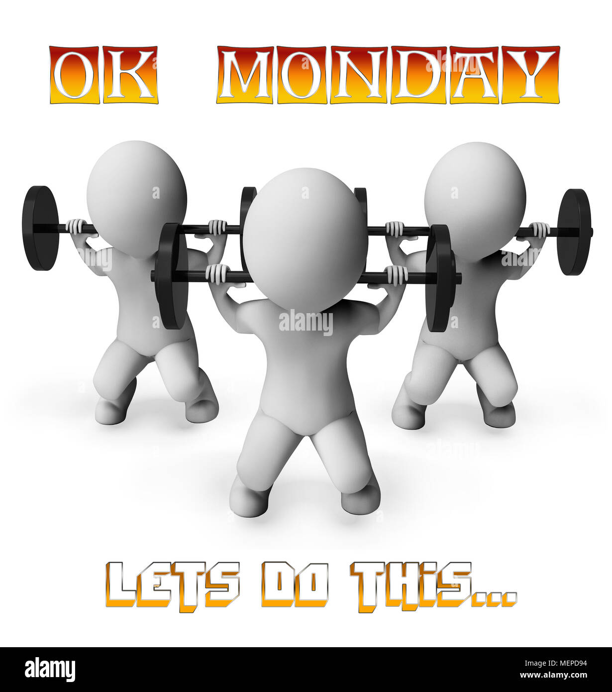 Monday Fitness Motivation - Characters Lifting Weights - 3d Illustration Stock Photo