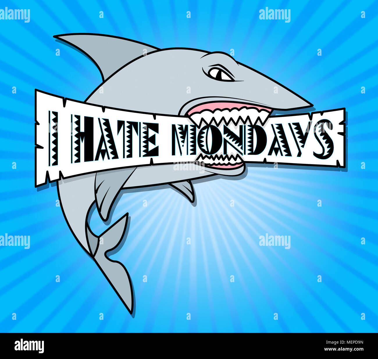 Hate Monday Quotes - Shark Sign Board - 3d Illustration Stock Photo