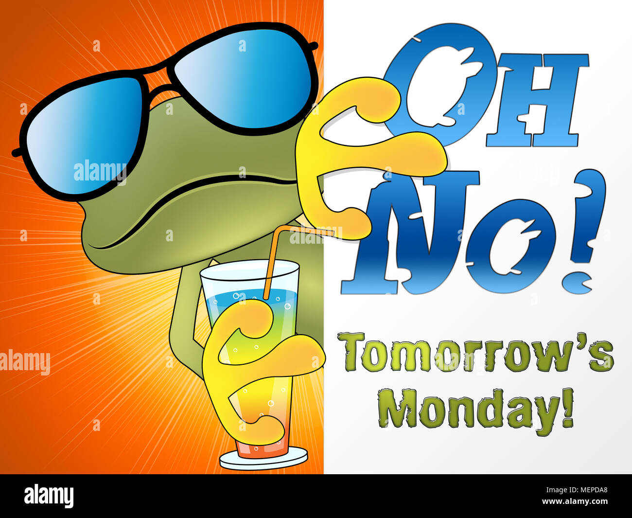 Tomorrow Is Monday Quotes - Sad Frog - 3d Illustration Stock Photo