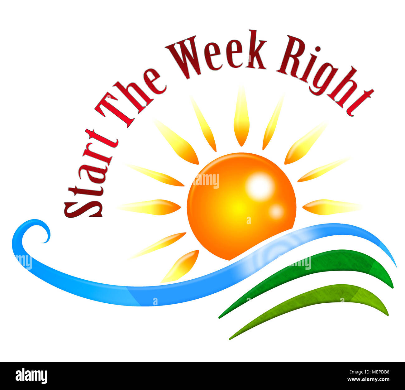 New Week Quotes - Start Right Sun And Waves - 3d Illustration Stock ...