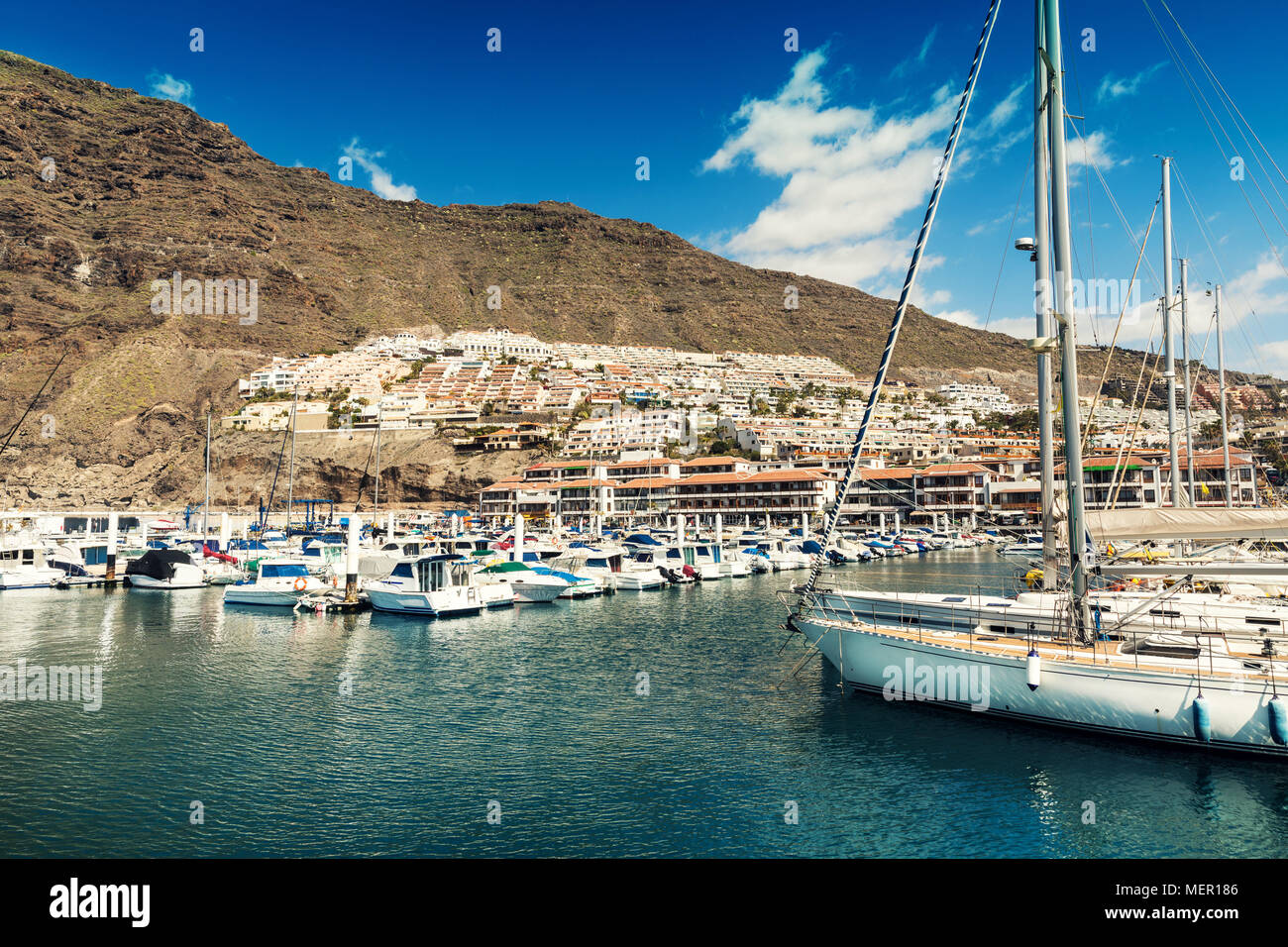 Los Gigantes port yacht marina. Tenerife Canary Islands Stock Photo