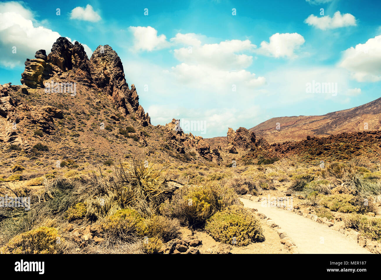 hiking trail in desert. Tenerife Canary Islands Stock Photo